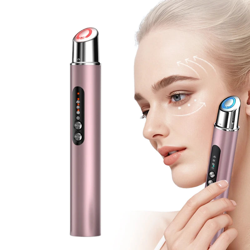 Heated Warm Vibration Eye Face Massager Wand Pen Electric Anti-Aging Firm Skin Tool Home Use Enhances Lip Skin Tightening