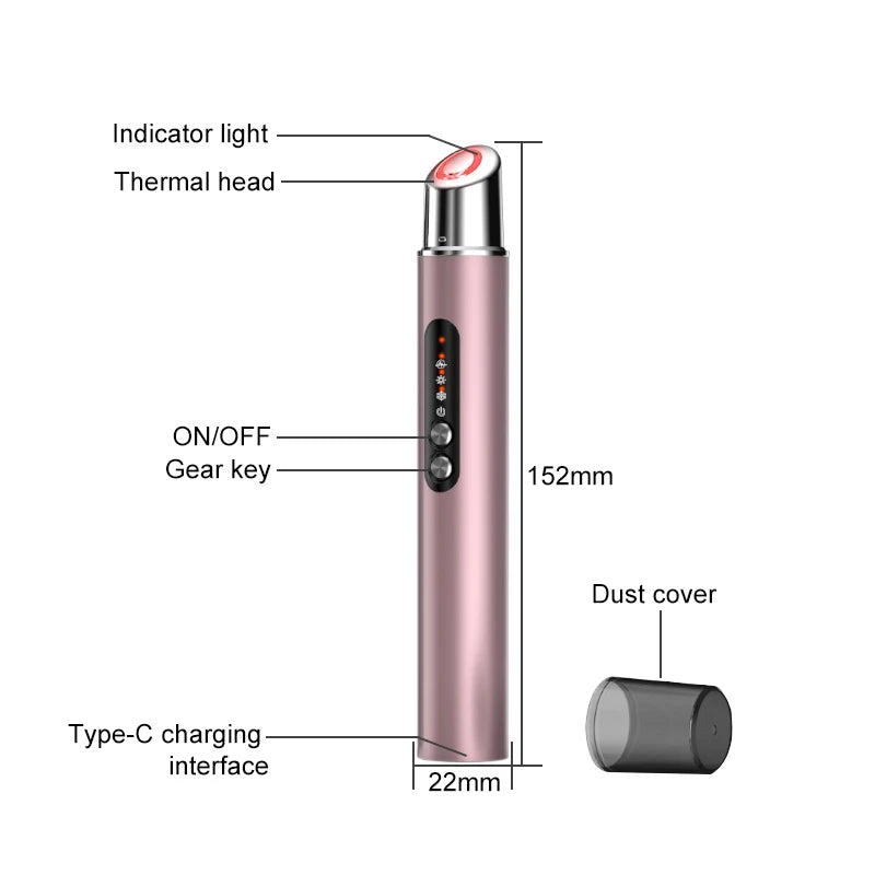 Heated Warm Vibration Eye Face Massager Wand Pen Electric Anti-Aging Firm Skin Tool Home Use Enhances Lip Skin Tightening